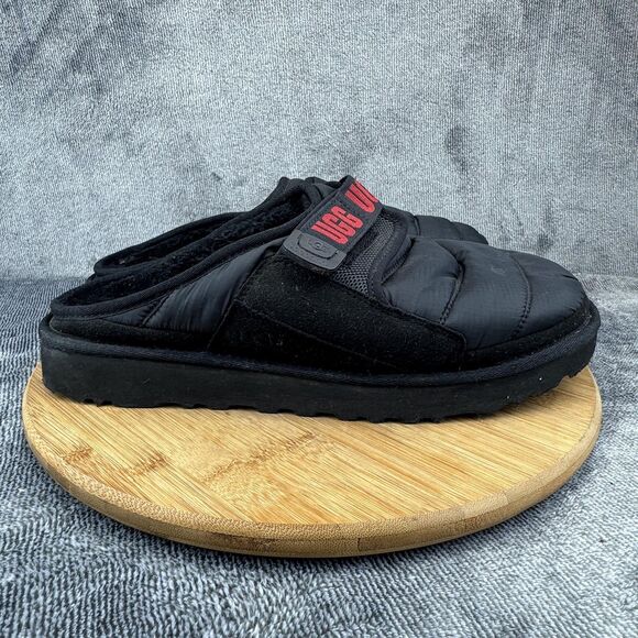 UGG Shoes Mens Size 12 Black Puffer Slip-On Mule Slippers Adjustable Strap Warm - Picture 1 of 10